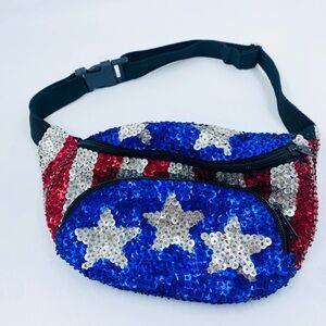 Vintage Sequin 4th Of July USA Patriotic American Sequin Fanny Pack Bag Bling
